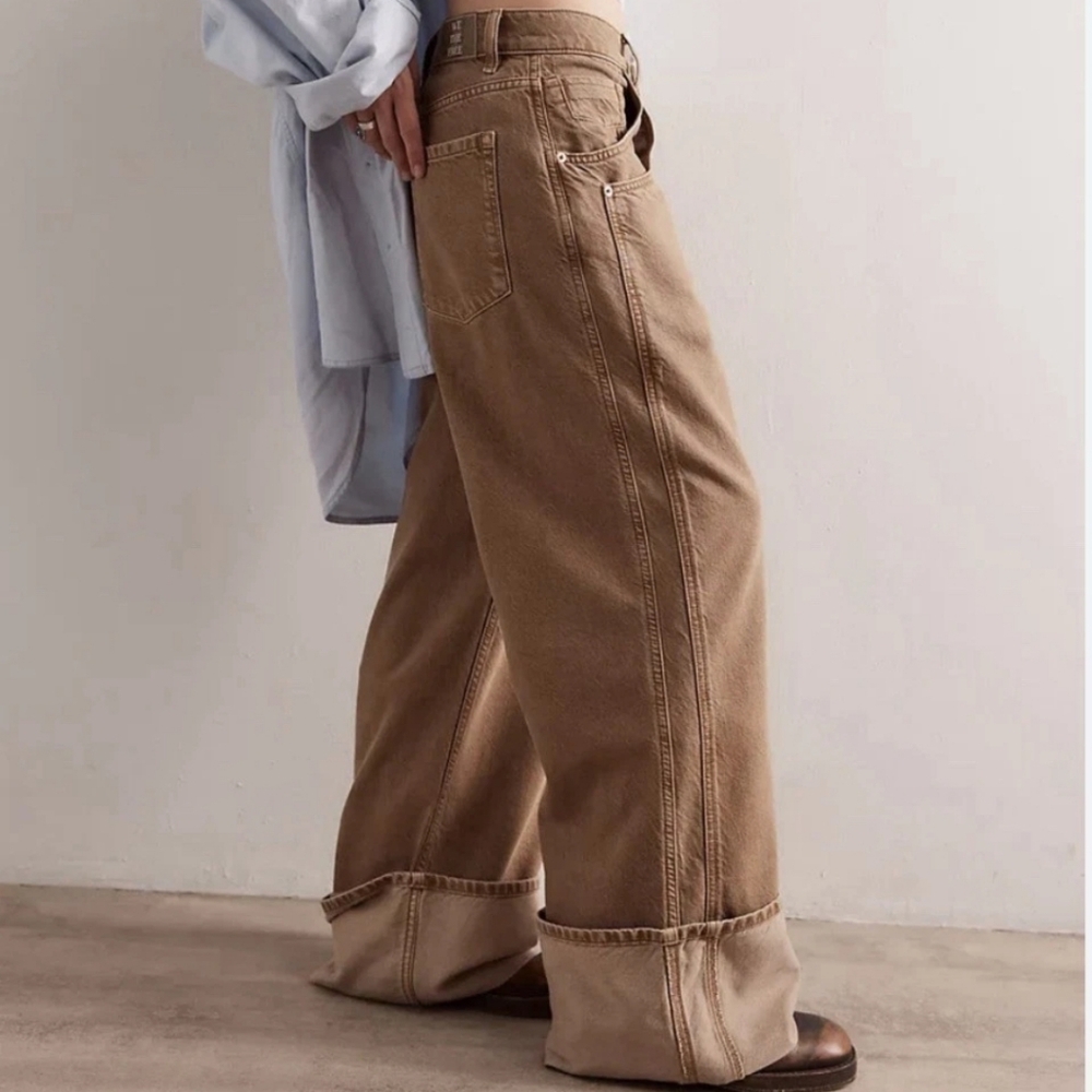We The Free Final Count down LR Cuffed Boyfriend Tan Wide-Leg Jeans No Flaws